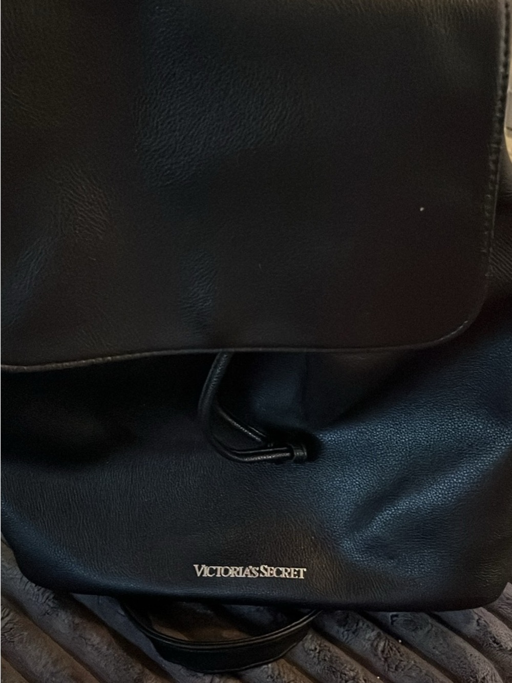 Victoria's Secret Black Faux Leather Drawstring Backpack